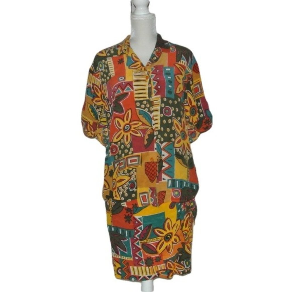 Fenn Wright Manson The Limited 100% silk set skirt Women L Large Bright Print